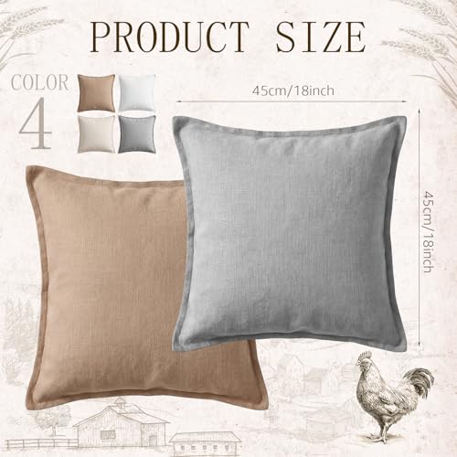 CrystalSylara 4 Pack 18x18 Inch Linen Pillow Covers Decorative Neutral Linen Throw Pillows Cases, Soft Rustic Cushions Boh...