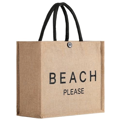 Trifabricy Beach Bag for Women, Woven Straw Beach Tote Bag Waterproof, Weaving Swim Gym Shopping Travel Bags with Button