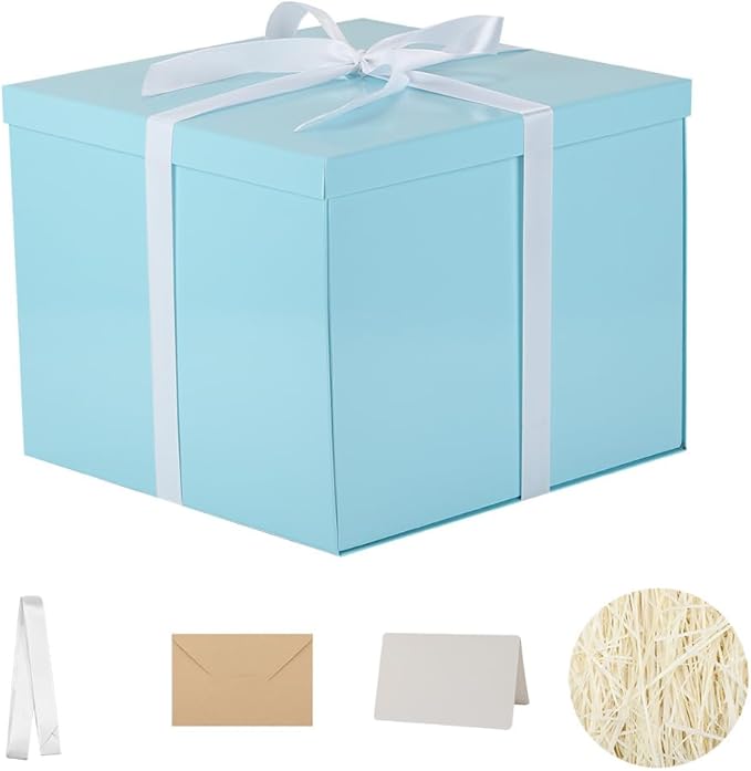 Large Gift Box with Lid 12.5x12.5x10 Inches, Blue Gift Boxes for presents Packaging for Birthdays, Valentine's Day, Christ...