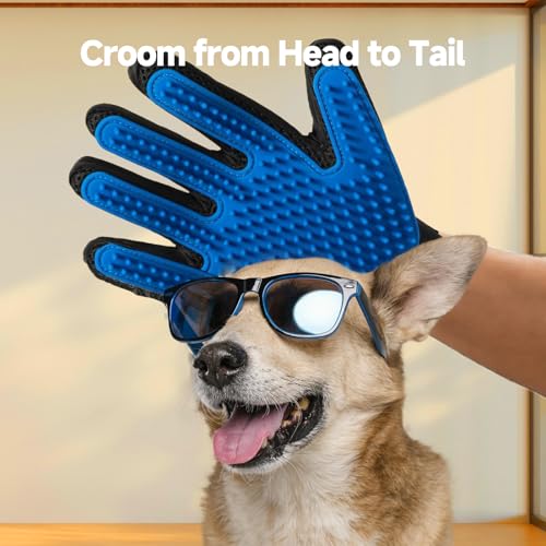 NVNAN Pet Hair Removal Glove for Dogs & Cats, 2-in-1 Deshedding Brush & Massage Mitt - Grooming Gloves for Shedding Contro...