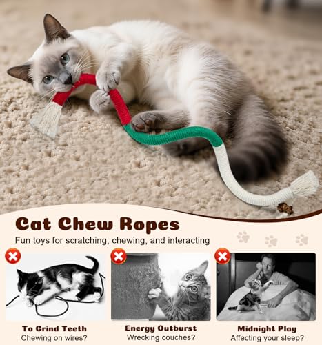 Dgerp Cat Chew Ropes 4Pcs, Cat Toys for Indoor Cats with Refillable Natural Catnip, Safe Teeth Cleaning Chew Toys, Interac...
