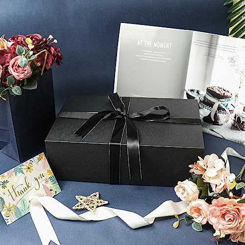 YINUOYOUJIA Large Black Gift Box14x9x4.5 inches,Gift Boxes with Magnetic Closure Lid,Ribbon and Card,Present Box for Birth...