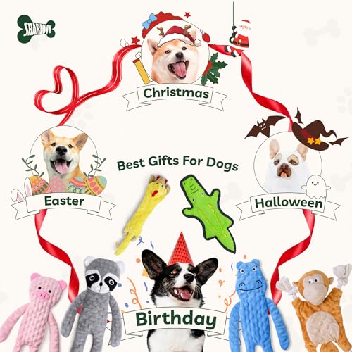 SHARLOVY No Stuffing Dog Toys Crinkle Squeaky, Long Lasting Chews for Aggressive, Durable Plush Dog Puppy Chew Toys for Te...