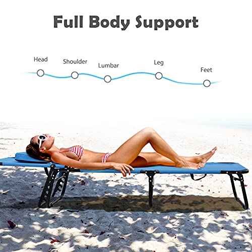 Gotoplay Folding Beach Lounge Chair w/ 5 Adjutable Backrest & Padded Pillow, Sunbathing Lounger Chair, Sun Tanning Lay Fla...