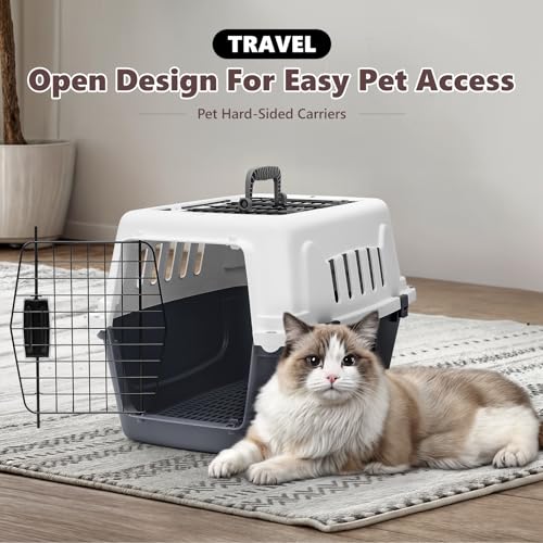 Athena Collection 22" Hard-Sided Travel Pet Carrier for Small Dogs and Cats, Plastic Dog Crate with 2-Door Top & Front Loa...