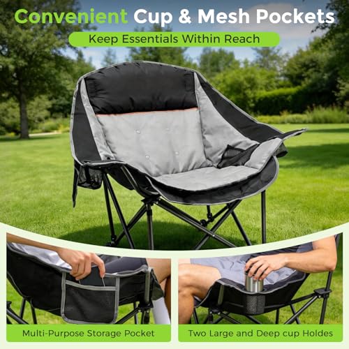 Suteck Oversized Camping Chairs for Adults - Heavy Duty Padded Camping Chair Folding Lawn XL Camp Chair with Cup Holders f...