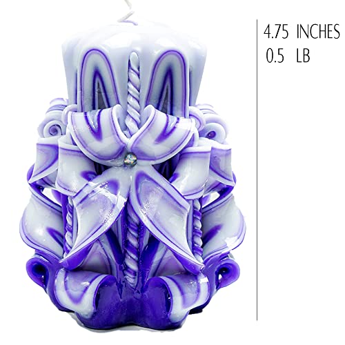 Carved Candle Artisan Handmade Decorative Dipped Candle 5 inch Purple Fall Thanksgiving New Year Christmas Holiday Seasona...