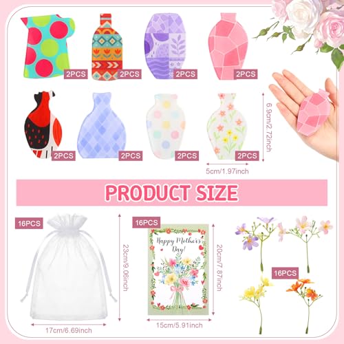 16 Sets Mother's Day Fridge Magnets Gifts Bulk with Mini Flower Vase Fridge Magnets Cards Artificial Flowers Organza Bags ...