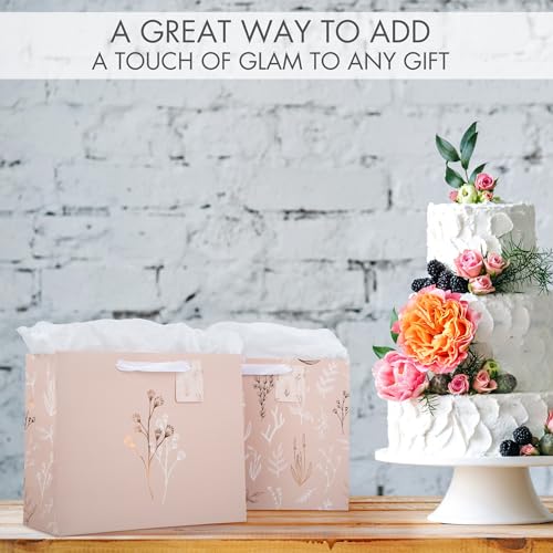 Beautiful Gift Bags Set of 2 - Large 13" Bags with Handles incl. Matching Tissue Paper, Cards & Stickers - Reusable and Pe...