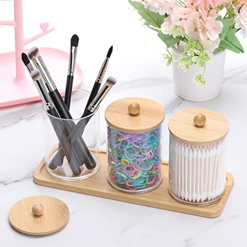 Tbestmax 10 Oz Cotton Swab/Ball/Pad Holder with Vanity Tray, Qtip Apothecary Jar, Clear Bathroom Containers Dispenser for ...