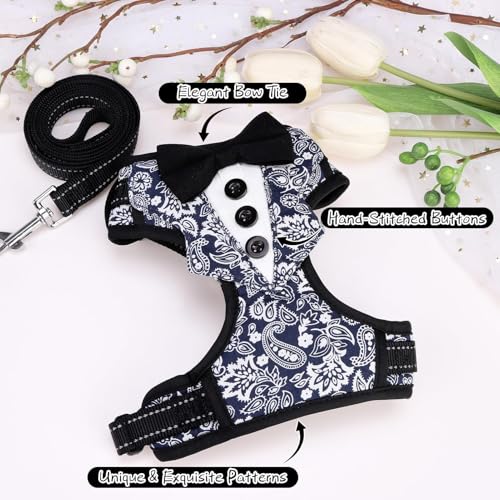 BINGFPET Dog Tuxedo Harness for Small Medium Dogs, No Pull Dog Harness and Leash Set,Soft Padded Mesh Step-in Dog Vest Tux...