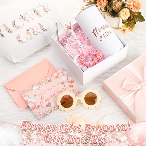Sieral 9 Pcs Flower Girl Proposal Gifts Set Personalized Flower Girl Tumbler with Straw Bride Gift Box Canvas Bag Sunglass...