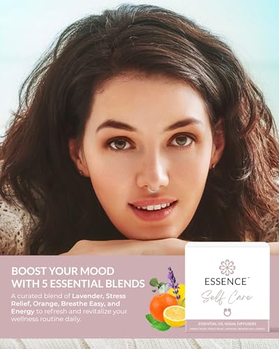 Essence Nasal Diffuser Self Care Bundle – Essential Oil Silicone Nose Rings for Stress, Energy & Mental Clarity – Wearable...