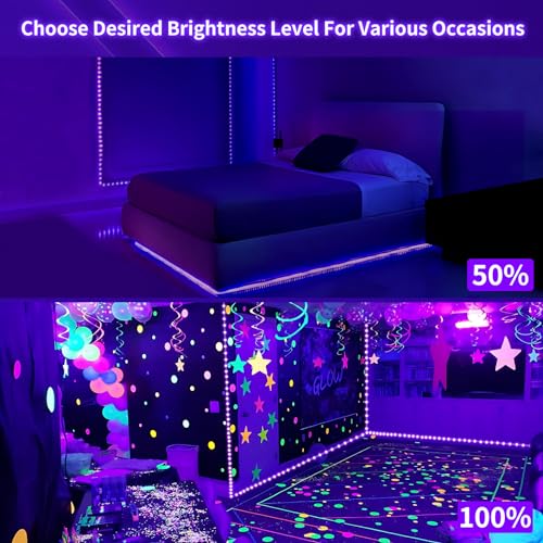 Dimmable Black Light Strip Kit 40ft/12M 720 LEDs, 12V Flexible Blacklight Fixtures, 385nm-400nm, Black Light LED Strips fo...