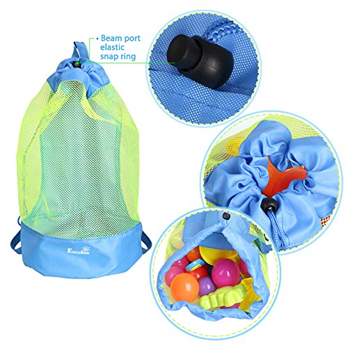 EocuSun Large Mesh Beach Bag Tote Durable Sand Away Drawstring Beach Backpack Swim and Pool Toys Balls Storage Bags Packs,...
