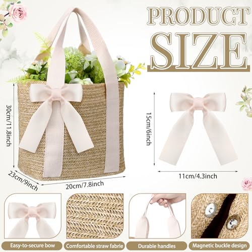 Clysee 6 Pcs Bridesmaid Straw Beach Bags Reusable Woven Burlap Tote Bags with Handles Ribbon for Bachelorette Wedding Gift...