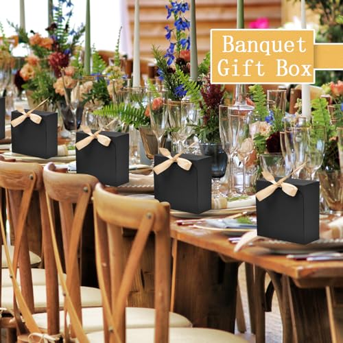 WLUSEAXI 12pack Small Gift Boxes with Lids for Presents, 4.5''x4.5''x2'' Black Gift Boxes with Ribbons, Party Boxes for Pa...