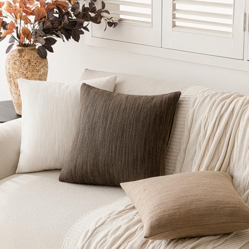 Foindtower Set of 2 Decorative Textured Burlap Linen Throw Pillow Covers Farmhouse Boho Cushion Cover Solid Accent Pillowc...