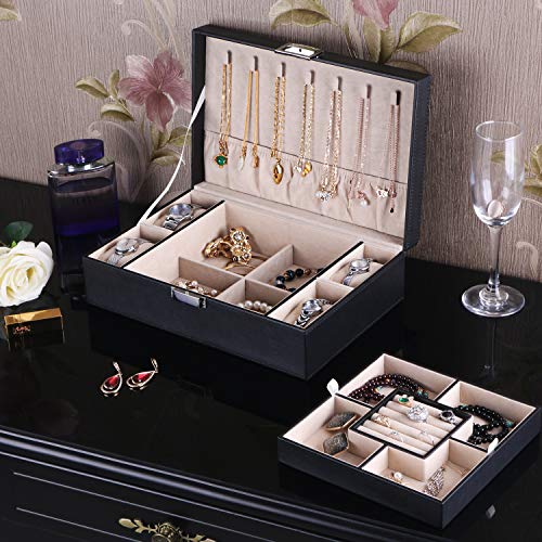BEWISHOME Mens Jewelry Box, Jewelry Organizer with 4 Watch Case Removable Tray, Jewelry Storage Case for Necklace, Earring...