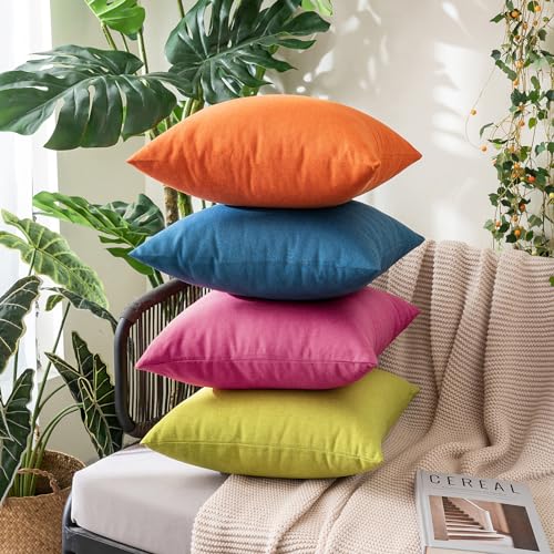 MIULEE Pack of 2 Decorative Outdoor Solid Waterproof Throw Pillow Covers Faux Linen Garden Farmhouse Cushion Cases for Pat...