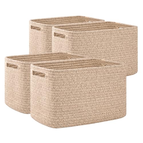 OIAHOMY 4 Pack Storage Baskets for Organizing, Cube Storage Bins for Shelves, Rectangle Storage Baskets With Handles, Wove...