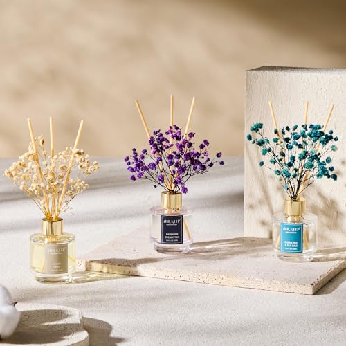 Airkeep Reed Diffuser Set of 3,Clean Linen Ocean Mist&Sea Salt Lavender Eucalyptus Oil Reed Diffusers for Bedroom Living R...