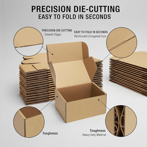 Boxlium 10 Pack Small Shipping Boxes 6x4x3'' Corrugated Small Cardboard Boxes for Shipping, Recyclable Packaging Boxes for...