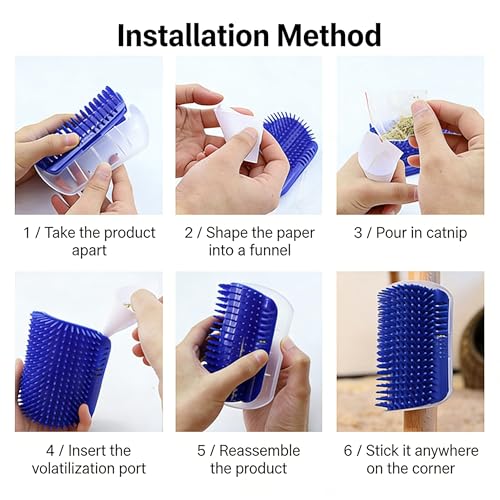 Self Cleaning Pet Grooming Brush - Wall Mounted Reusable Cat & Small Dog Groomer with Adhesive, Durable PP Plastic Comb, S...