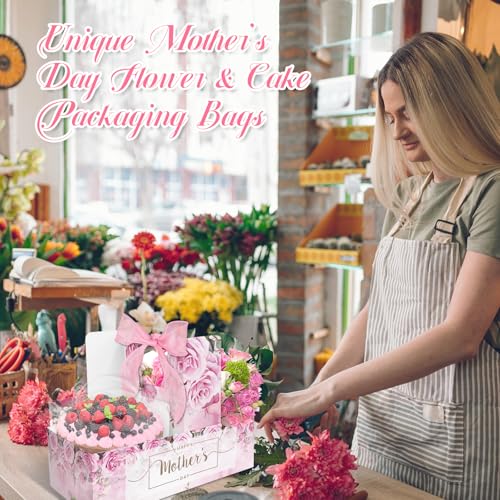 6 Set Mother's Day Cake Flower Gift Boxes with 6 Pcs Transparent PVC Cake Boxes 6 Floral Foam Ribbon Set Flower Bouquet Pa...