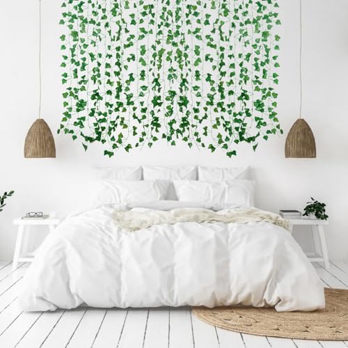 Freyalife Fake Vines for Room Decor(12 Pack 84 Feet) Aesthetic Artificial Plant Ivy Leaves Hanging Greenery Garlands for H...