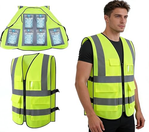 NJDGF Cooling Safety Vest with 24Pcs Ice Packs - Ice Cooling Vest for Men Women Cool Vest for Hot Weather Work