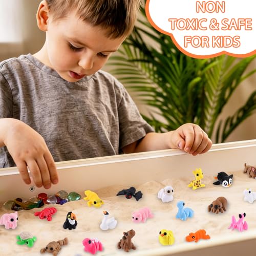 JOICEE 50 Pcs Mini 3D Printed Animal Figurines Set, Articulated Flexible Fidget Toys Cute Desk Pets Decor for Kids Party F...