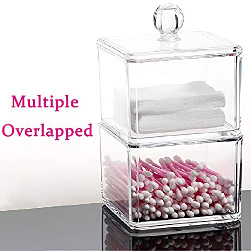 UShioart Stackable Square Acrylic Cotton Ball Holder Q-tip Holder Bathroom Swab Dispenser (Single pack)
