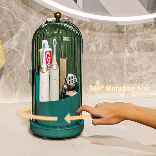 Zufudo Toothbrush Holders with Cover, Drainage Rotating Electric Toothbrush Organizer, 3 Slots Tooth Brush Holder for Bath...