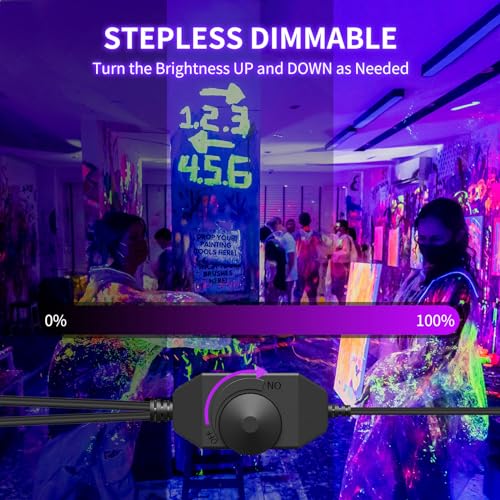 Dimmable Black Light Strip Kit 40ft/12M 720 LEDs, 12V Flexible Blacklight Fixtures, 385nm-400nm, Black Light LED Strips fo...