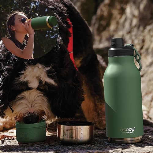 Asobu Dog Barky Bottle – Insulated Stainless Steel Water Bottle with 2 Removable Dog Bowls for Food, Treats & Water – Pet-...