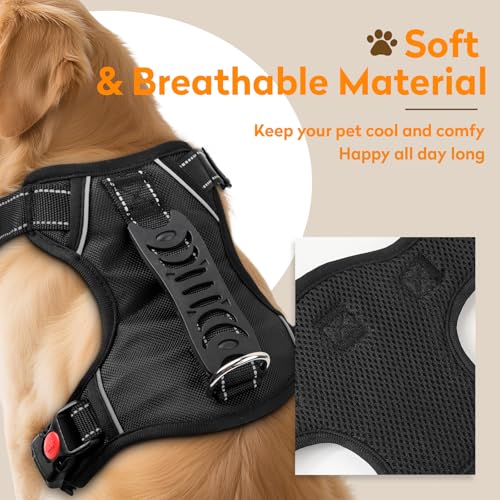PWOD No Pull Dog Harness with 2 Leash Clips, Reflective Adjustable Soft Padded Vest with Handle, Breathable Oxford No Chok...