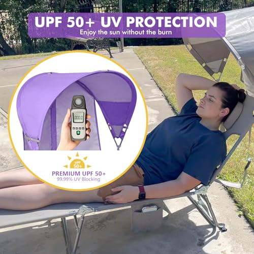 Backpack Beach Tanning Chair with Canopy Sun Shade & Face Hole, 6 Position Folding Lounge Sun Chair for Adults Outside Rea...