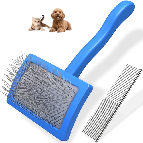 2PCS Slicker Brush for Dogs & Pet Comb,Professional Dog Grooming Brush (Goldendoodles,Poodles,Labradoodles) with Extra Lon...