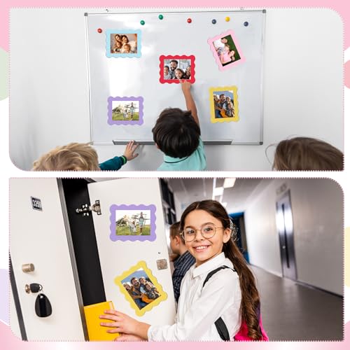 Kingdder 12 Pcs Graduation Scalloped Magnetic Picture Frame for Refrigerator 4 x 6 Pastel Reusable Picture Frame Magnets D...