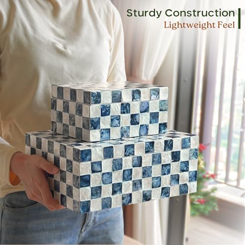 Chi An Home 11.8", 8" Decorative Boxes with Lids, Capiz Shells Checkered Decorative Storage Boxes for Home Décor, Memory B...