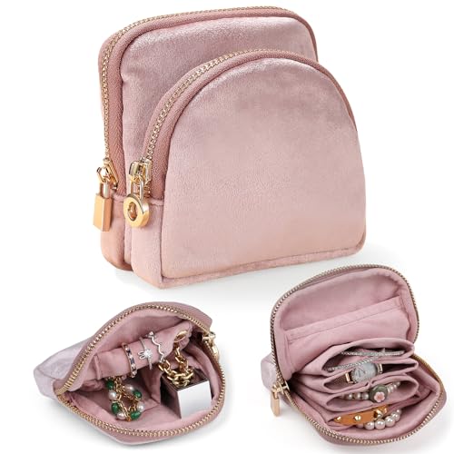 Lumayina Small Travel Jewelry Case Set 2-in-1 Detachable Velvet Pouches, Portable Jewelry Organizer bag for Rings Earrings...