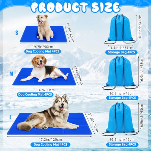 Drydiet 4 Pack Dog Cooling Mat - 13'' X 16'' Solid Gel Self Cooling Mat with Storage Bag Pressure Activated No Refrigerati...
