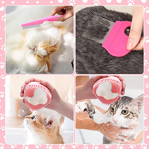 VCZONE 8 Pcs Cat Brush Grooming Kits, Pet Self Cleaning Kit with Pet Nail Clipper and File, Flea Comb, Pet Shampoo Bath Br...