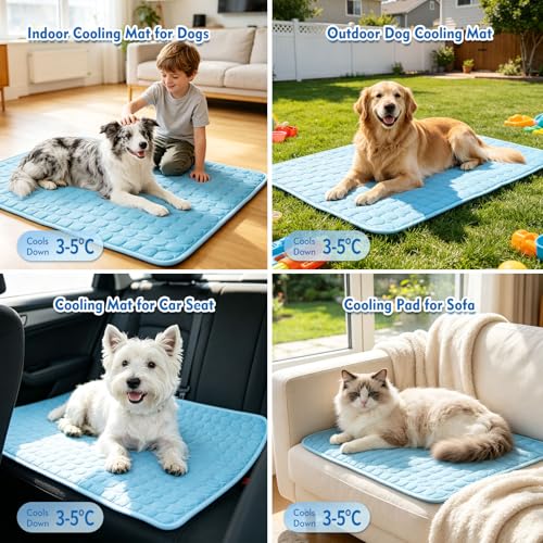 SOMOYA Dog Cooling Mat (Q-Max>0.4) Pet Cooling Pads Blanket Sleeping Kennel Mat,Ice Silk Cool Mat Pad Breathable Dog Bed M...