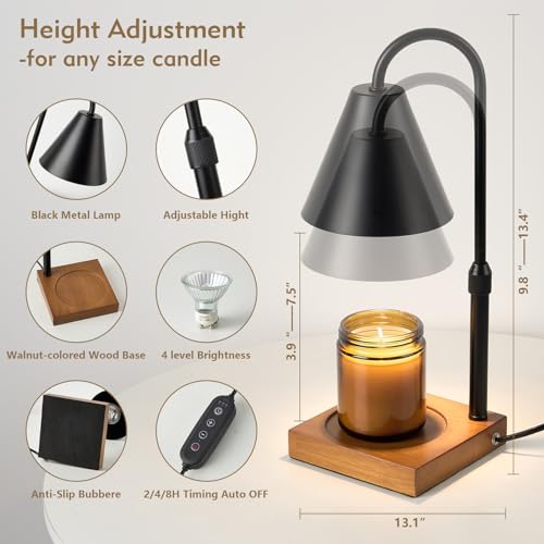 Electric Candle Warmer Lamp with Timer: Candle Warmer Lamp Adjustable Height for All Size Jar Candles, Dimmable Candle War...