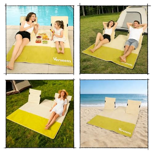 Verveens 2-Person Portable Beach Lounge Chair with Carry Bag - Lightweight Outdoor Picnic Mat with Back Support for Beach ...