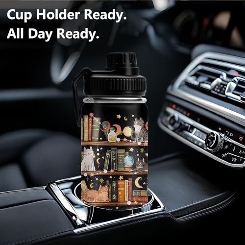 TNASURHUS Booklover Gifts for Women, Library Cat 18oz Water Bottle, Bookish Gifts for Readers Librarian, 18oz Leak-proof T...