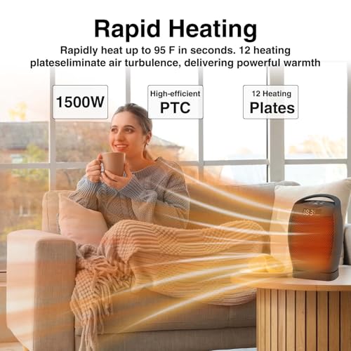 Portable Electric Heaters for Indoor Use - JNDRO 1500W PTC Ceramic Space Heater with Thermostat and Remote, Overheat and T...