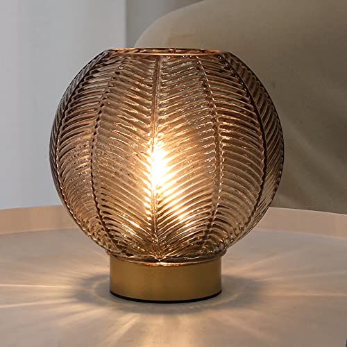 LUSHARBOR Battery Operated Lamp with Timer, Cordless Amber Glass Table Lamp, Battery Powered Small Lamps Decorative for Li...